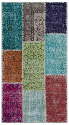 Iskece 24626 Beige Patchwork Wool Handmade Area Rug 2'7" x 4'11"