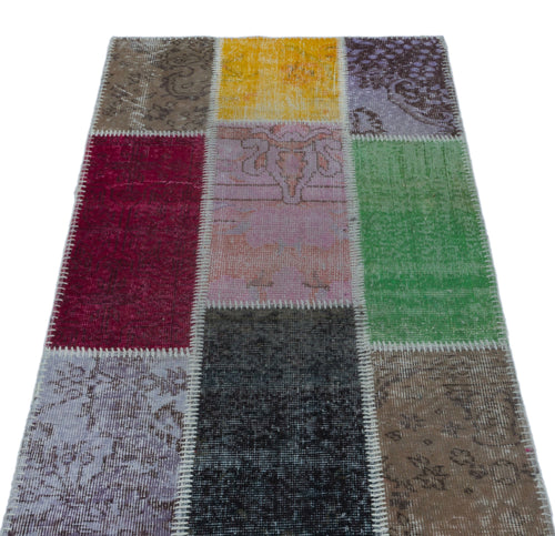 Iskece 24632 Beige Patchwork Wool Handmade Area Rug 2'7" x 4'11"