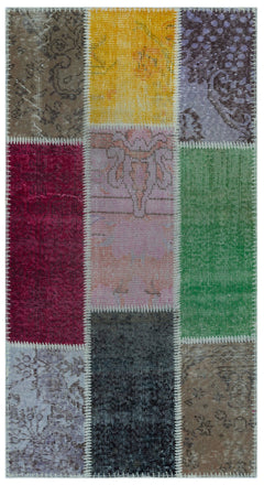 Iskece 24632 Beige Patchwork Wool Handmade Area Rug 2'7" x 4'11"