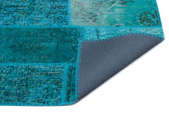 Iskece 24637 Turquoise Patchwork Wool Handmade Area Rug 2'7" x 4'11"