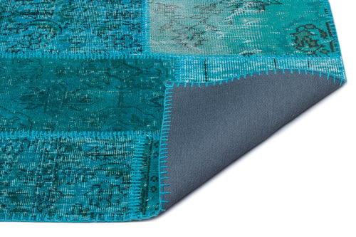 Iskece 24637 Turquoise Patchwork Wool Handmade Area Rug 2'7" x 4'11"