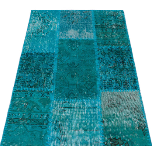 Iskece 24637 Turquoise Patchwork Wool Handmade Area Rug 2'7" x 4'11"