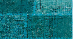 Iskece 24637 Turquoise Patchwork Wool Handmade Area Rug 2'7" x 4'11"