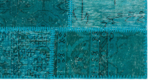 Iskece 24637 Turquoise Patchwork Wool Handmade Area Rug 2'7" x 4'11"