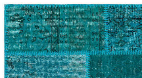 Iskece 24637 Turquoise Patchwork Wool Handmade Area Rug 2'7" x 4'11"