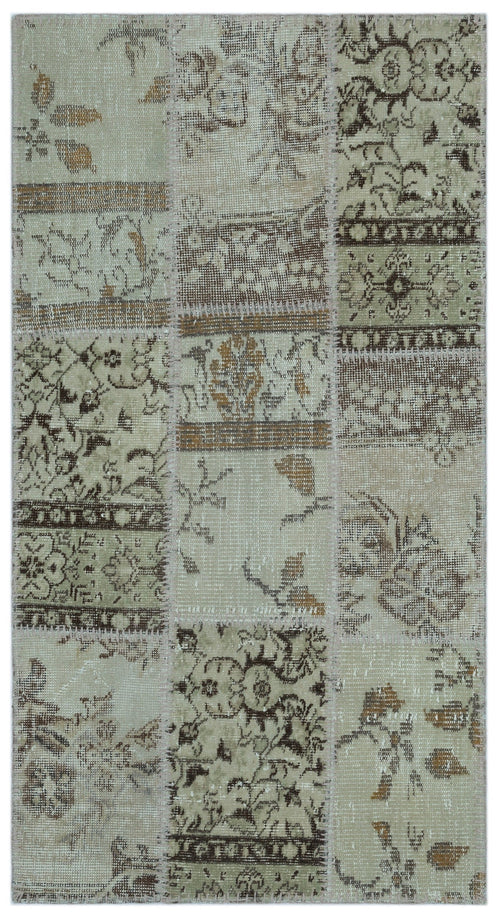 Iskece 24647 Beige Patchwork Wool Handmade Area Rug 2'7" x 4'11"