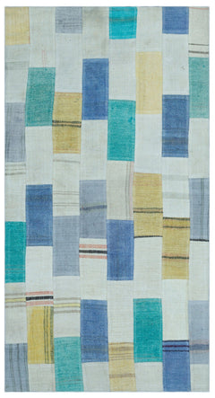 Teselya Beige Patchwork Wool Handmade Area Rug 2'8" x 4'10"