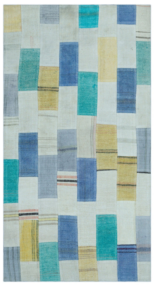 Teselya Beige Patchwork Wool Handmade Area Rug 2'8" x 4'10"