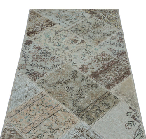 Iskece 24693 Beige Patchwork Wool Handmade Area Rug 2'7" x 4'11"