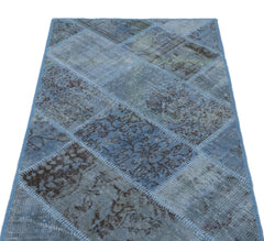 Iskece 24707 Blue Patchwork Wool Handmade Area Rug 2'7" x 4'11"
