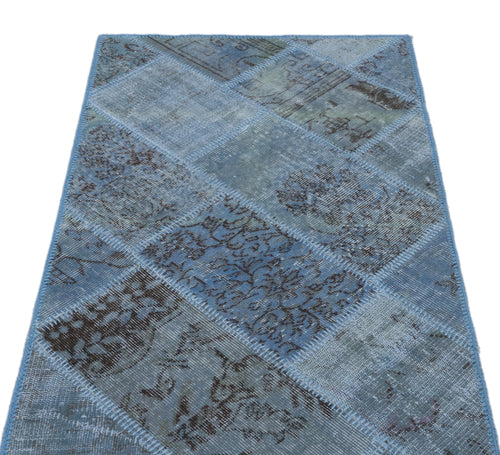 Iskece 24707 Blue Patchwork Wool Handmade Area Rug 2'7" x 4'11"
