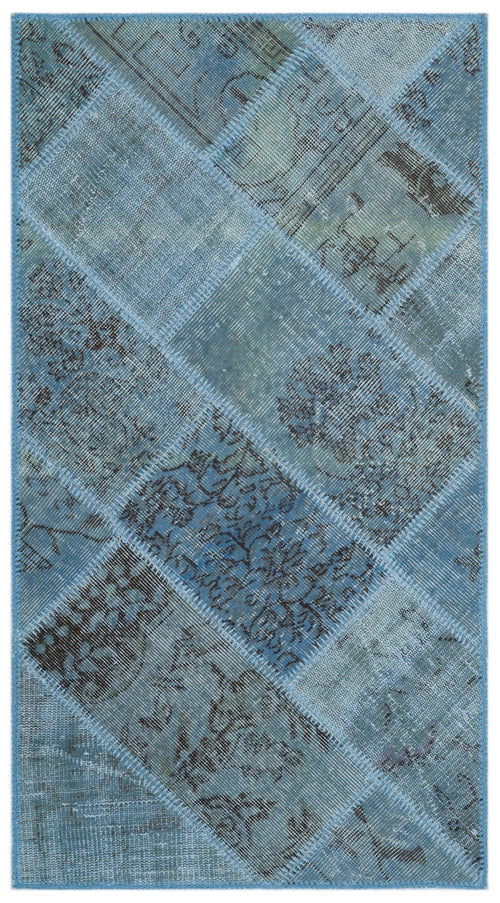 Iskece 24707 Blue Patchwork Wool Handmade Area Rug 2'7" x 4'11"
