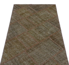 Iskece 24713 Brown Patchwork Wool Handmade Area Rug 2'7" x 4'11"
