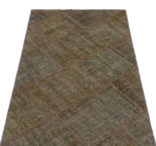 Iskece 24713 Brown Patchwork Wool Handmade Area Rug 2'7" x 4'11"