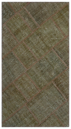 Iskece 24713 Brown Patchwork Wool Handmade Area Rug 2'7" x 4'11"