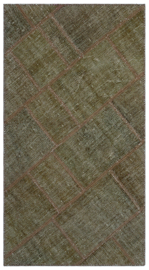 Iskece 24713 Brown Patchwork Wool Handmade Area Rug 2'7" x 4'11"