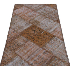 Iskece 24717 Brown Patchwork Wool Handmade Area Rug 2'7" x 4'11"
