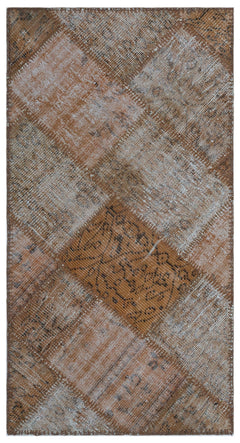 Iskece 24717 Brown Patchwork Wool Handmade Area Rug 2'7" x 4'11"