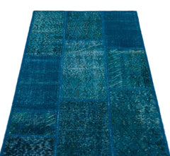 Iskece 24720 Turquoise Patchwork Wool Handmade Area Rug 2'7" x 4'11"