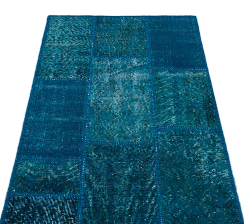 Iskece 24720 Turquoise Patchwork Wool Handmade Area Rug 2'7" x 4'11"