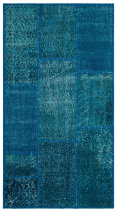 Iskece 24720 Turquoise Patchwork Wool Handmade Area Rug 2'7" x 4'11"