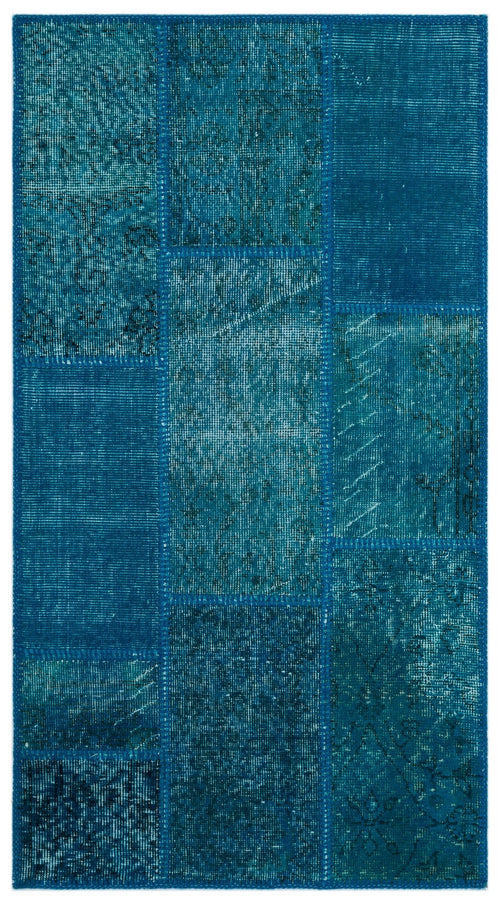 Iskece 24720 Turquoise Patchwork Wool Handmade Area Rug 2'7" x 4'11"