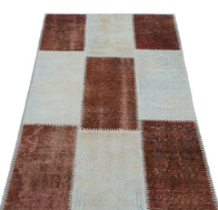 Iskece 24736 Brown Patchwork Wool Handmade Area Rug 2'7" x 4'11"