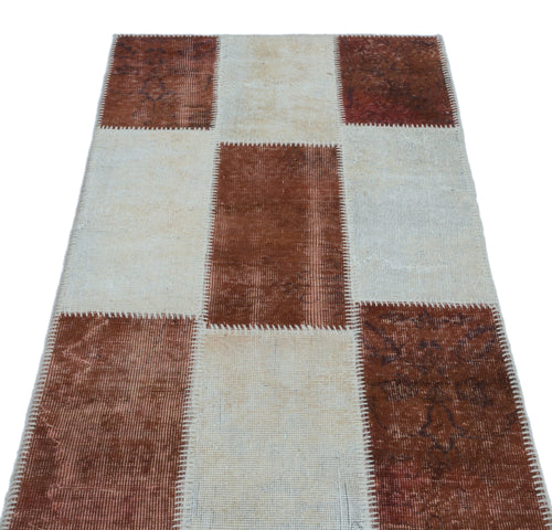 Iskece 24736 Brown Patchwork Wool Handmade Area Rug 2'7" x 4'11"
