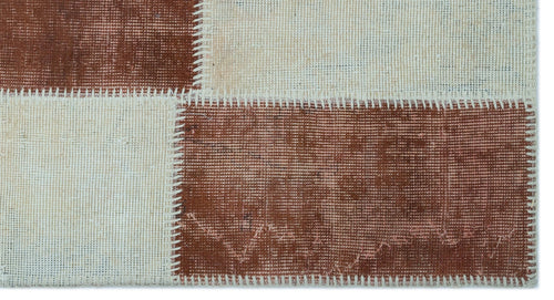Iskece 24736 Brown Patchwork Wool Handmade Area Rug 2'7" x 4'11"