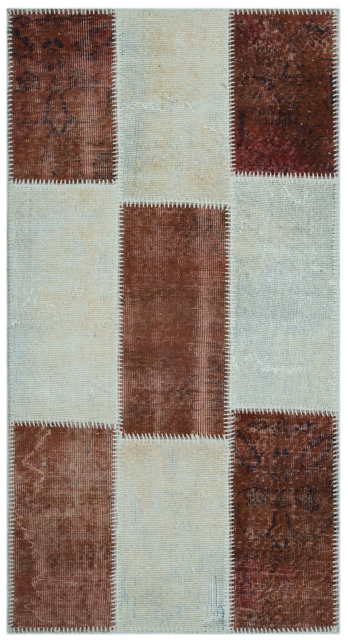 Iskece 24736 Brown Patchwork Wool Handmade Area Rug 2'7" x 4'11"
