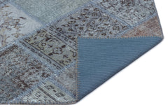 Iskece 24737 Blue Patchwork Wool Handmade Area Rug 2'7" x 4'11"