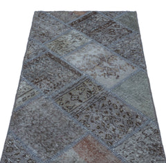 Iskece 24737 Blue Patchwork Wool Handmade Area Rug 2'7" x 4'11"