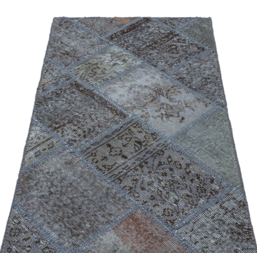 Iskece 24737 Blue Patchwork Wool Handmade Area Rug 2'7" x 4'11"