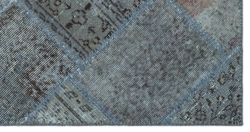 Iskece 24737 Blue Patchwork Wool Handmade Area Rug 2'7" x 4'11"