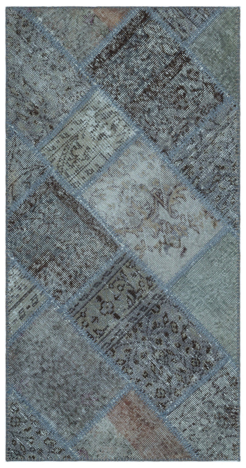 Iskece 24737 Blue Patchwork Wool Handmade Area Rug 2'7" x 4'11"