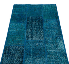 Iskece 24740 Turquoise Patchwork Wool Handmade Area Rug 2'7" x 4'11"