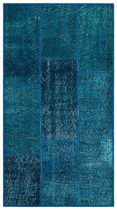 Iskece 24740 Turquoise Patchwork Wool Handmade Area Rug 2'7" x 4'11"