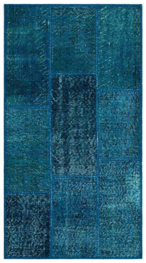 Iskece 24740 Turquoise Patchwork Wool Handmade Area Rug 2'7" x 4'11"