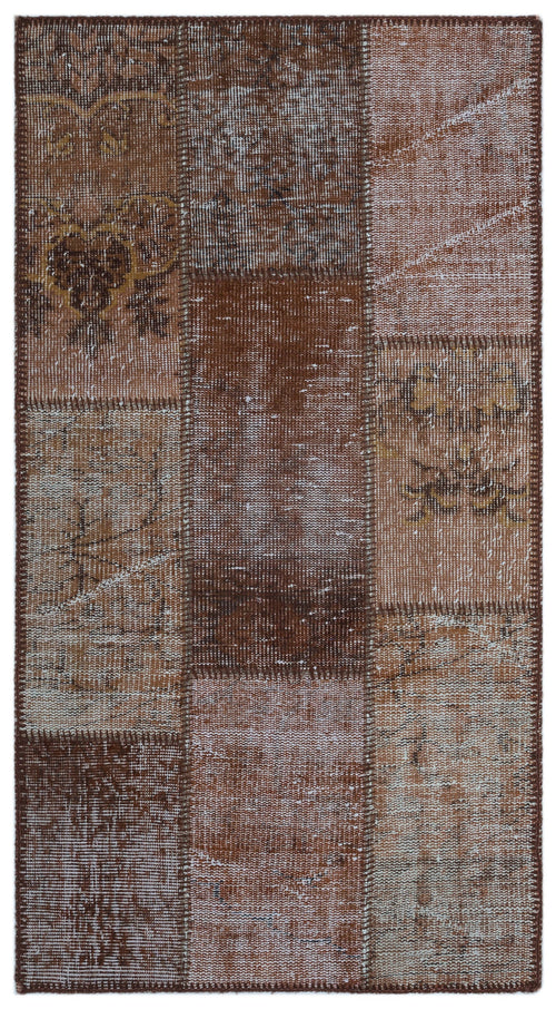 Iskece 24745 Brown Patchwork Wool Handmade Area Rug 2'7" x 4'11"