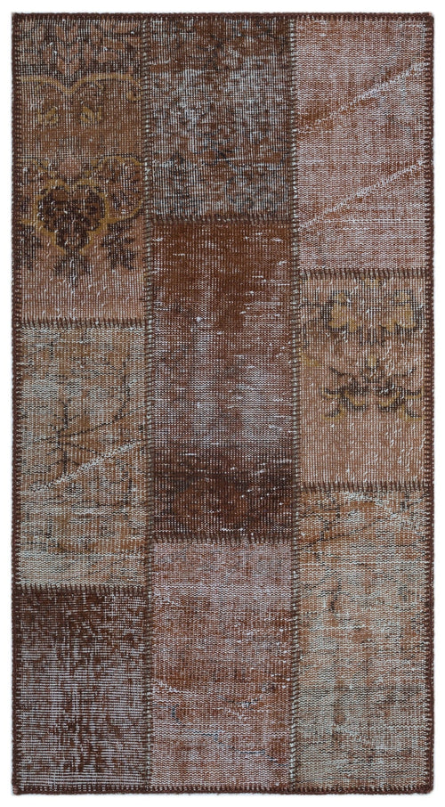 Iskece 24745 Brown Patchwork Wool Handmade Area Rug 2'7" x 4'11"
