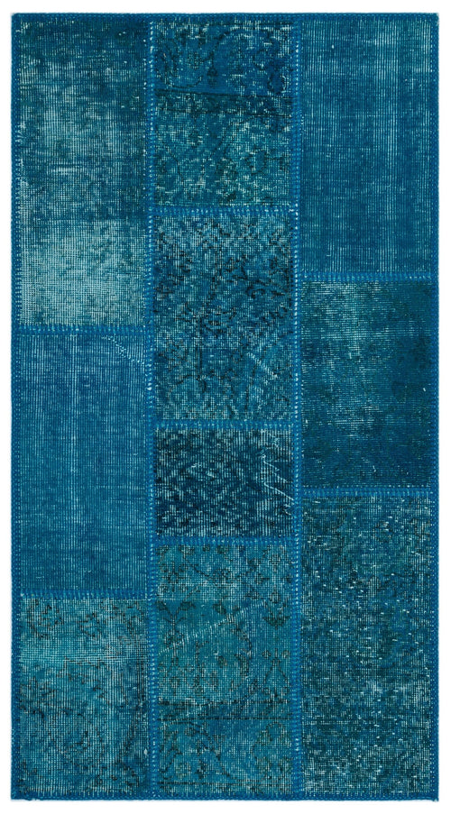 Iskece 24746 Turquoise Patchwork Wool Handmade Area Rug 2'7" x 4'11"