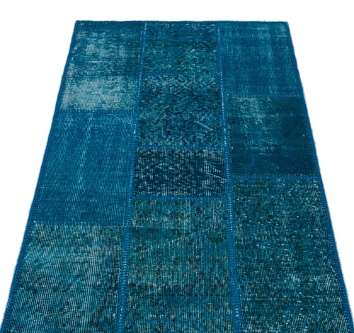 Iskece 24746 Turquoise Patchwork Wool Handmade Area Rug 2'7" x 4'11"