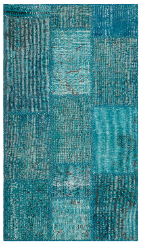 Iskece 24747 Turquoise Patchwork Wool Handmade Area Rug 2'7" x 4'11"