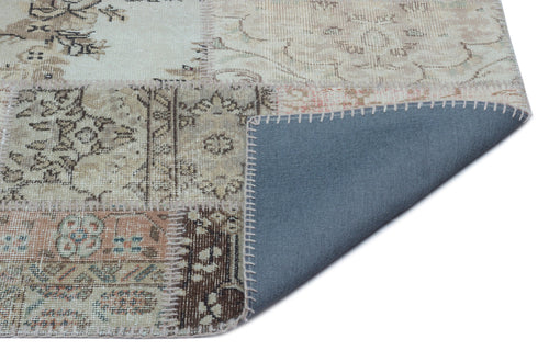 Iskece 24751 Beige Patchwork Wool Handmade Area Rug 2'7" x 4'11"