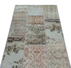 Iskece 24751 Beige Patchwork Wool Handmade Area Rug 2'7" x 4'11"