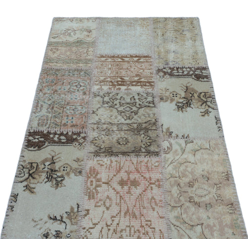Iskece 24751 Beige Patchwork Wool Handmade Area Rug 2'7" x 4'11"