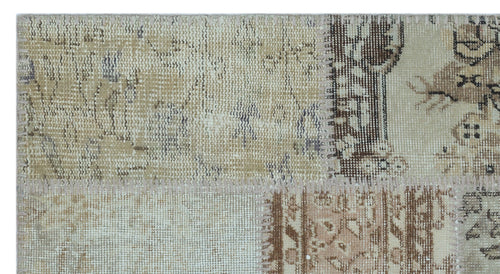 Iskece 24751 Beige Patchwork Wool Handmade Area Rug 2'7" x 4'11"