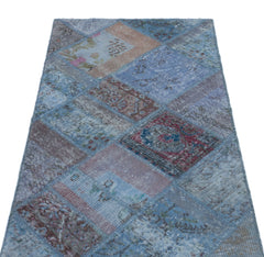 Iskece 24752 Blue Patchwork Wool Handmade Area Rug 2'7" x 4'11"