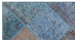 Iskece 24752 Blue Patchwork Wool Handmade Area Rug 2'7" x 4'11"