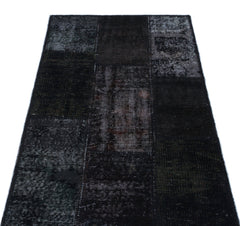 Iskece 24753 Black Patchwork Wool Handmade Area Rug 2'7" x 4'11"